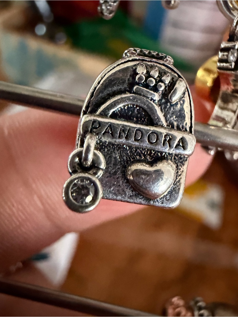 Pandora Silver Backpack Charm with Heart Accent